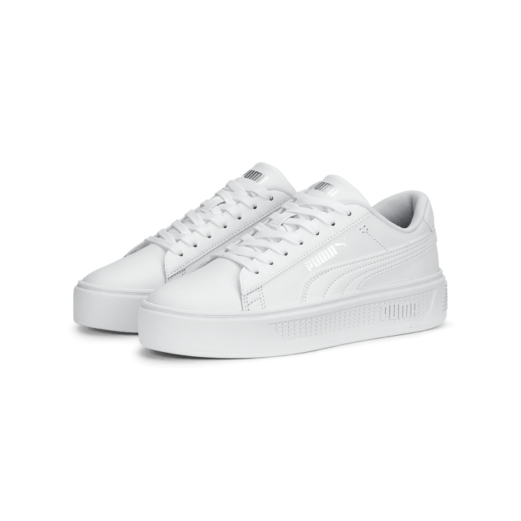 PUMA Smash Platform v3 Sneakers in White/Silver Angle 5