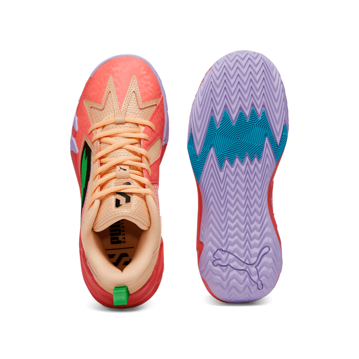 PUMA Scoot Zeros Georgia Peach Basketball in Passionfruit/Green/Peach Fizz (GS) Angle 1