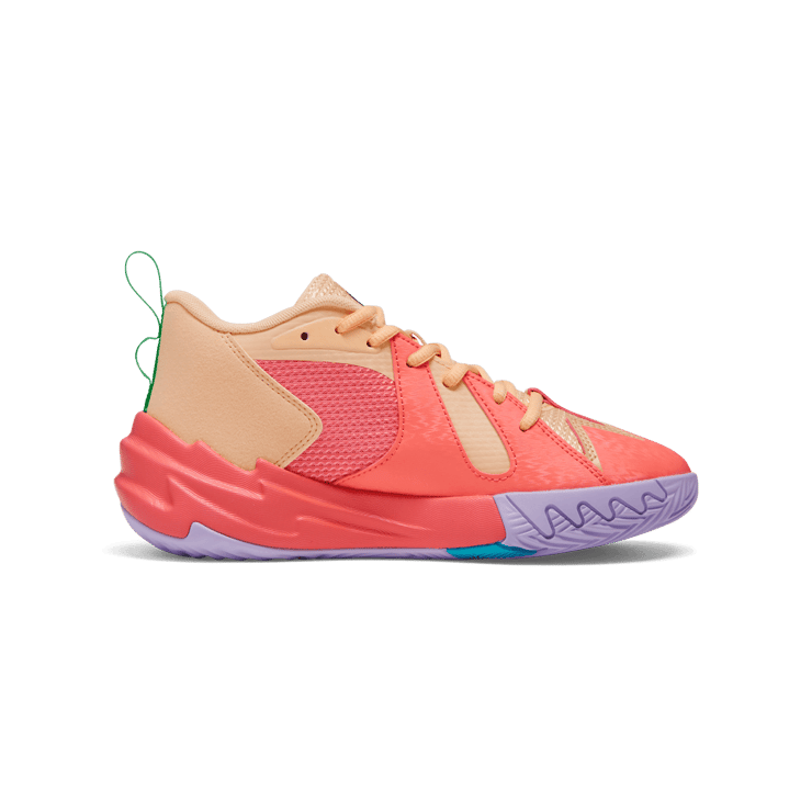 PUMA Scoot Zeros Georgia Peach Basketball in Passionfruit/Green/Peach Fizz (GS) Angle 2