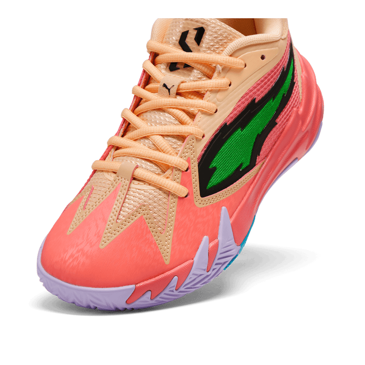PUMA Scoot Zeros Georgia Peach Basketball in Passionfruit/Green/Peach Fizz (GS) Angle 3