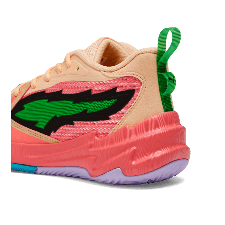 PUMA Scoot Zeros Georgia Peach Basketball in Passionfruit/Green/Peach Fizz (GS) Angle 4