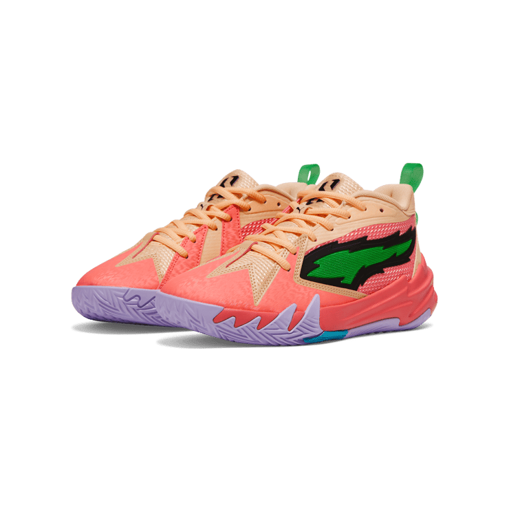 PUMA Scoot Zeros Georgia Peach Basketball in Passionfruit/Green/Peach Fizz (GS) Angle 6