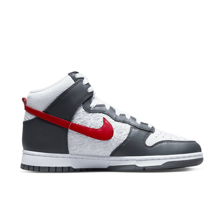 Nike Dunk High Hoops Grey Red Angle 1