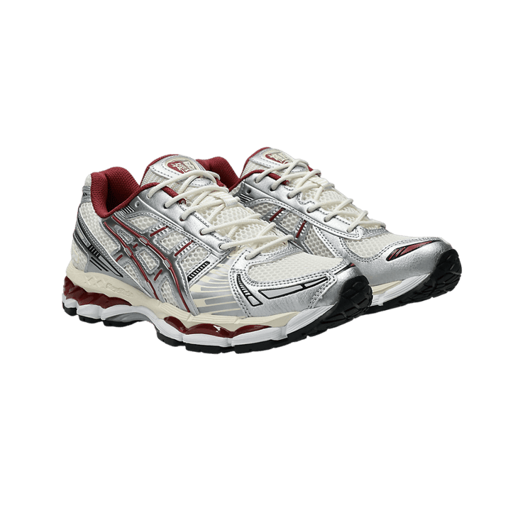 Asics Gel-Kayano 12.1 Metallic Silver Burgundy Angle 0