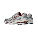 Asics Gel-Kayano 12.1 Metallic Silver Burgundy Angle 1
