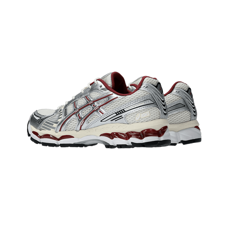 Asics Gel-Kayano 12.1 Metallic Silver Burgundy Angle 1