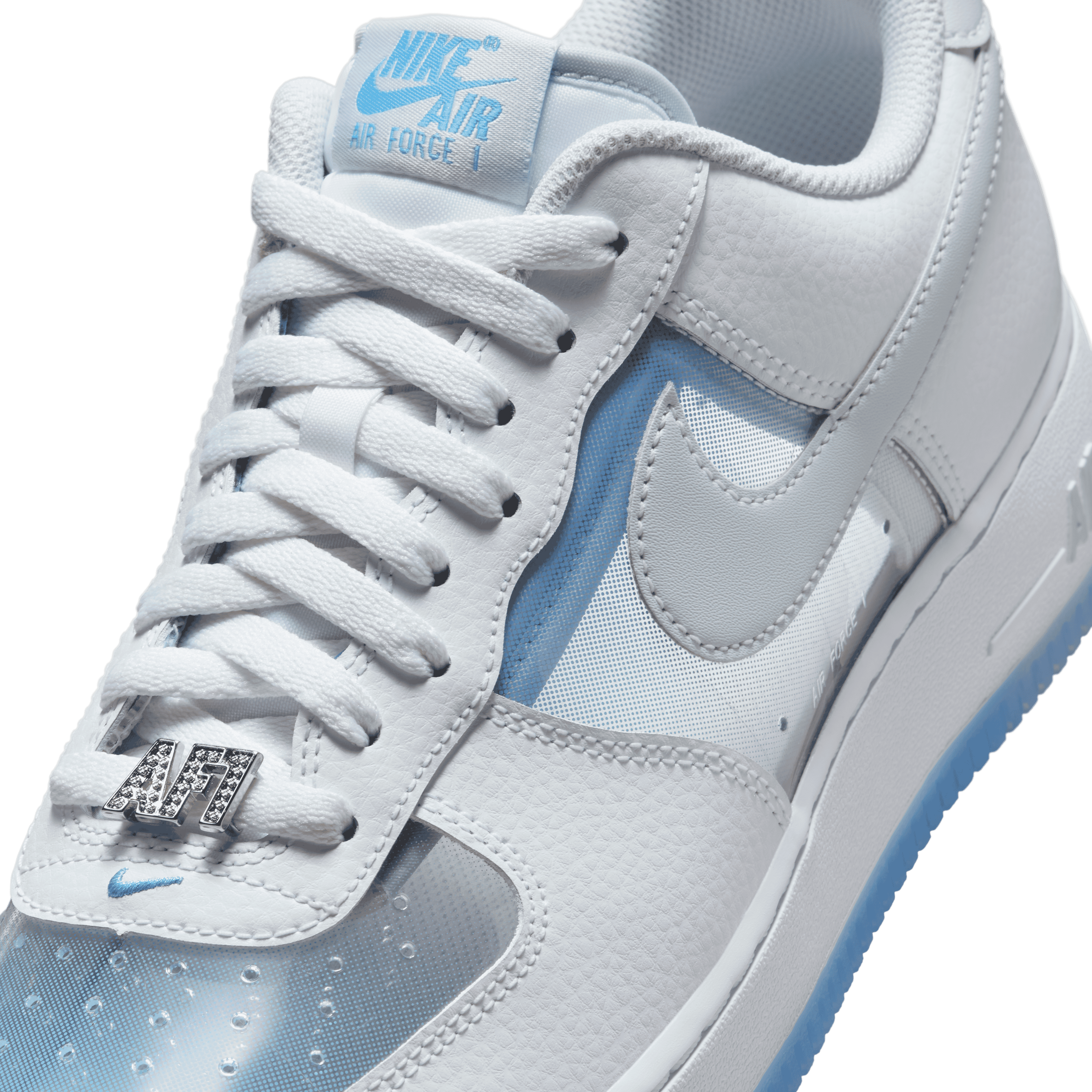 university blue and white air force ones