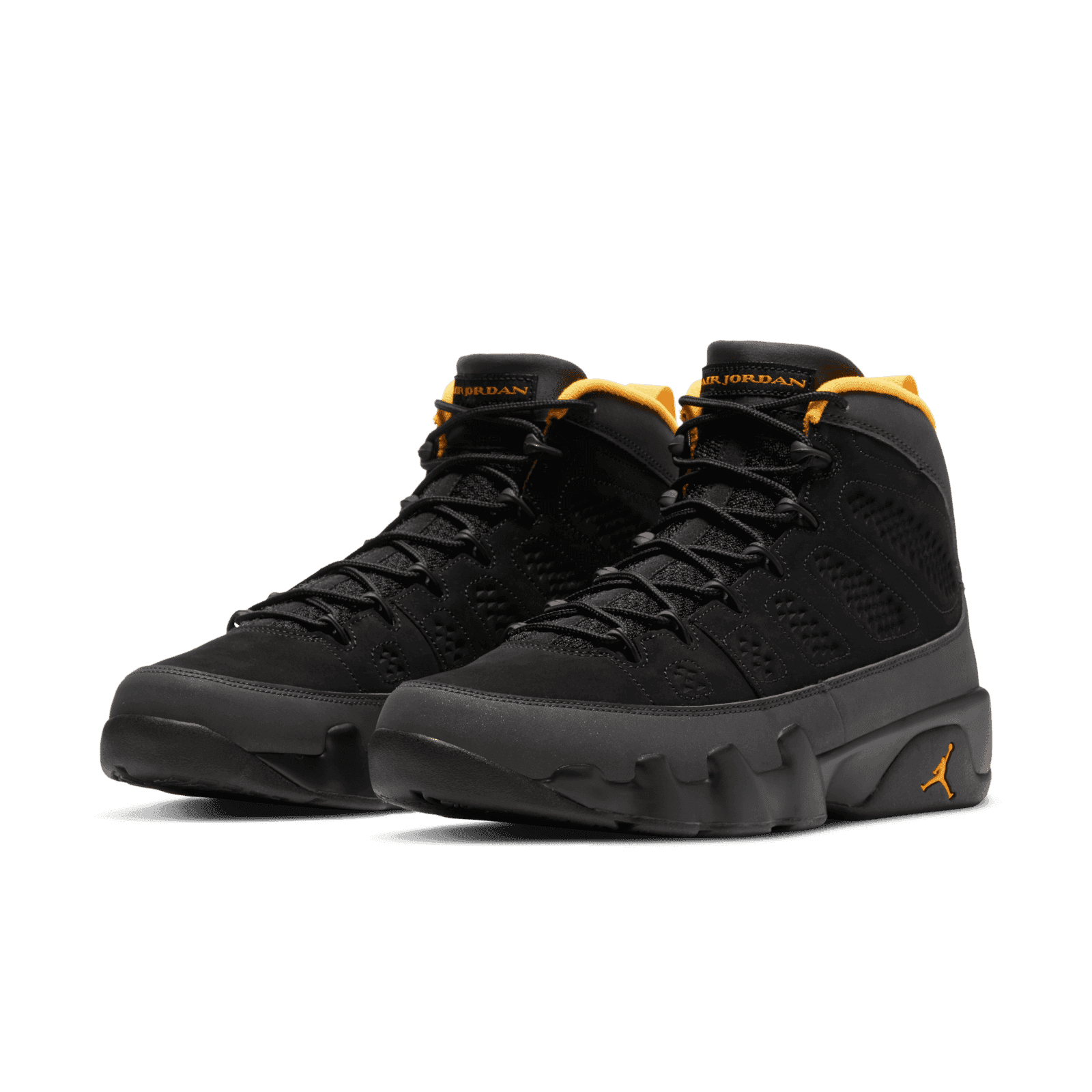 jordan 9 black university gold dark charcoal