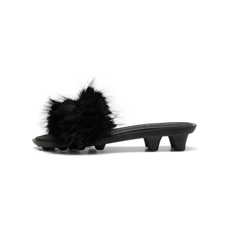 Puma Cat Cleat Sandals Fenty Chic Fur Black (Women's) Angle 0