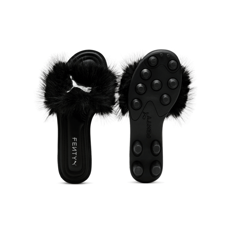 Puma Cat Cleat Sandals Fenty Chic Fur Black (Women's) Angle 1