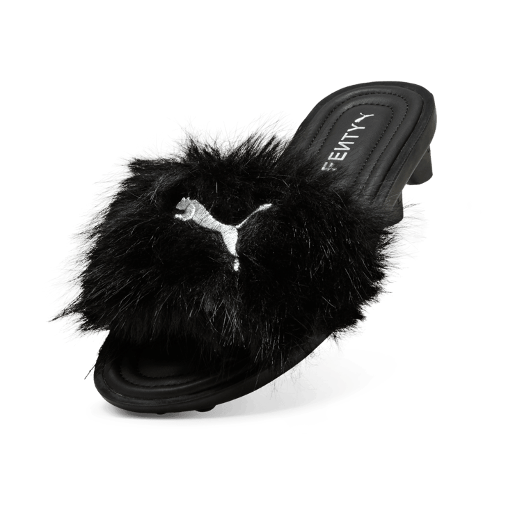 Puma Cat Cleat Sandals Fenty Chic Fur Black (Women's) Angle 3