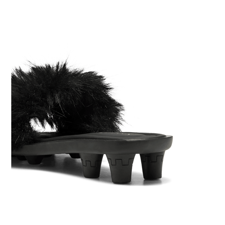 Puma Cat Cleat Sandals Fenty Chic Fur Black (Women's) Angle 4