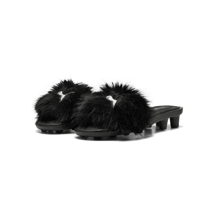 Puma Cat Cleat Sandals Fenty Chic Fur Black (Women's) Angle 6