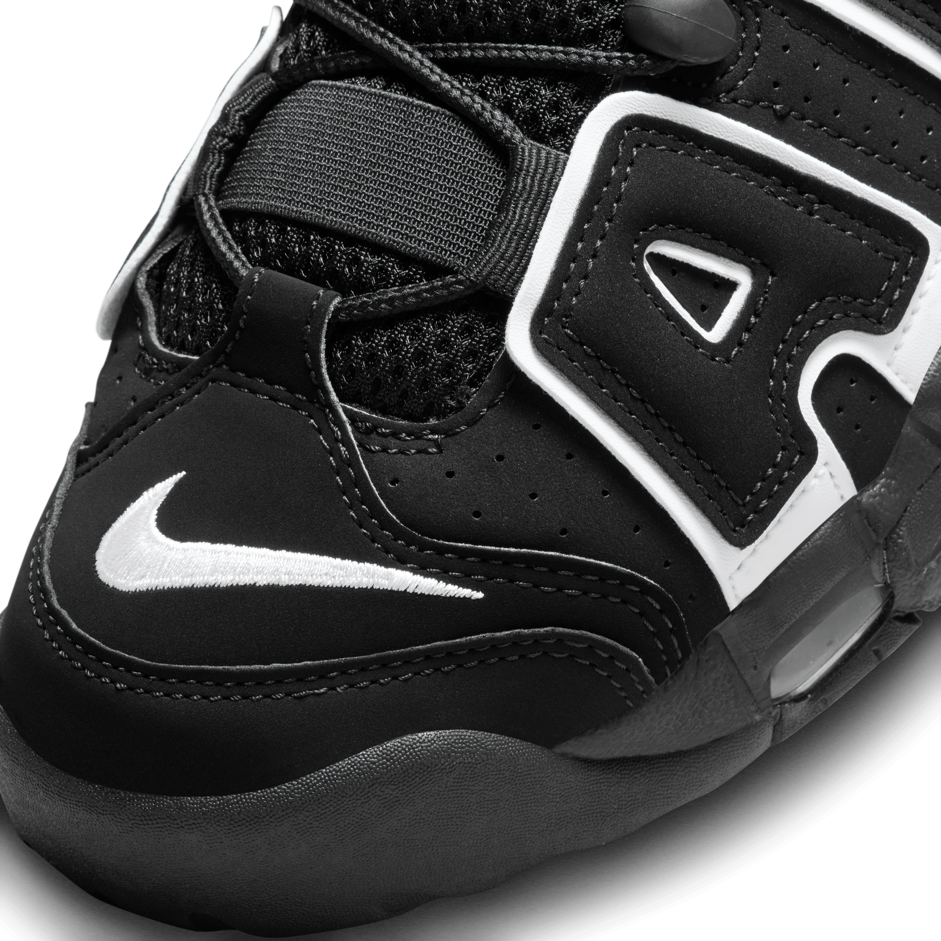 nike uptempo black and white junior