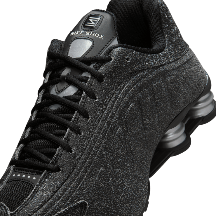 Nike Shox R4 Black Distressed Leather Angle 7