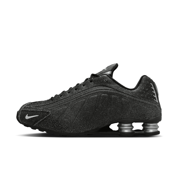 Nike Shox R4 Black Distressed Leather Angle 3