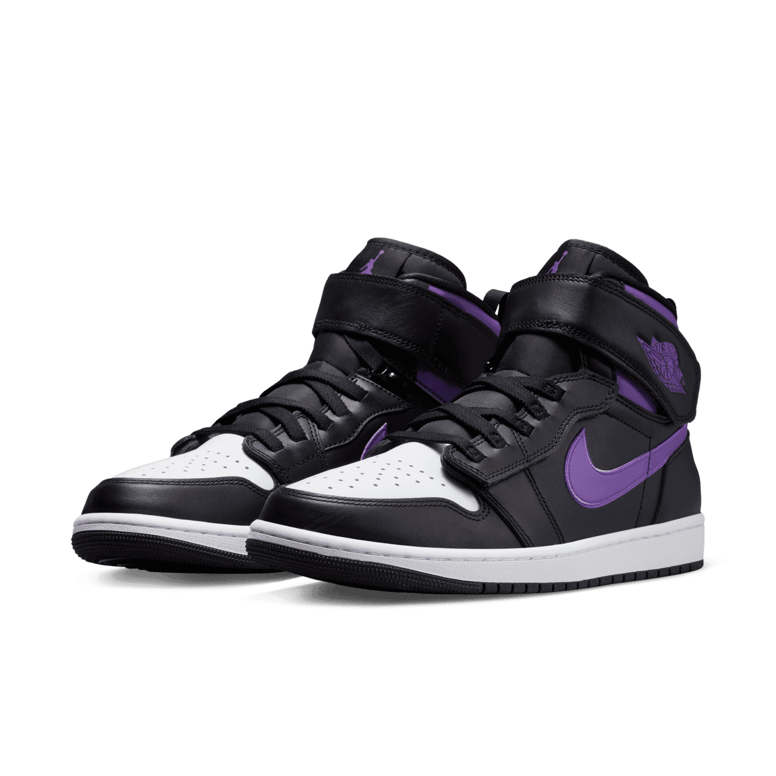black and purple nike high tops