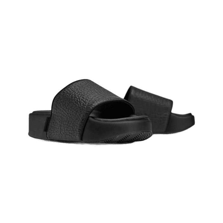 adidas Y-3 Slides Tumbled Leather Black Angle 2