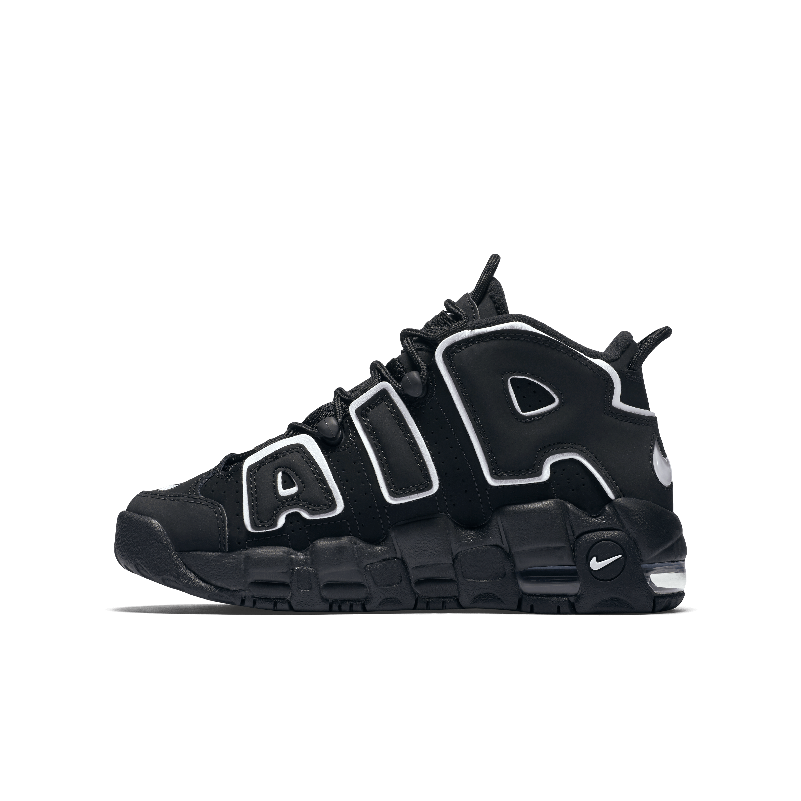 Nike Air More Uptempo Black White (GS) Angle 2