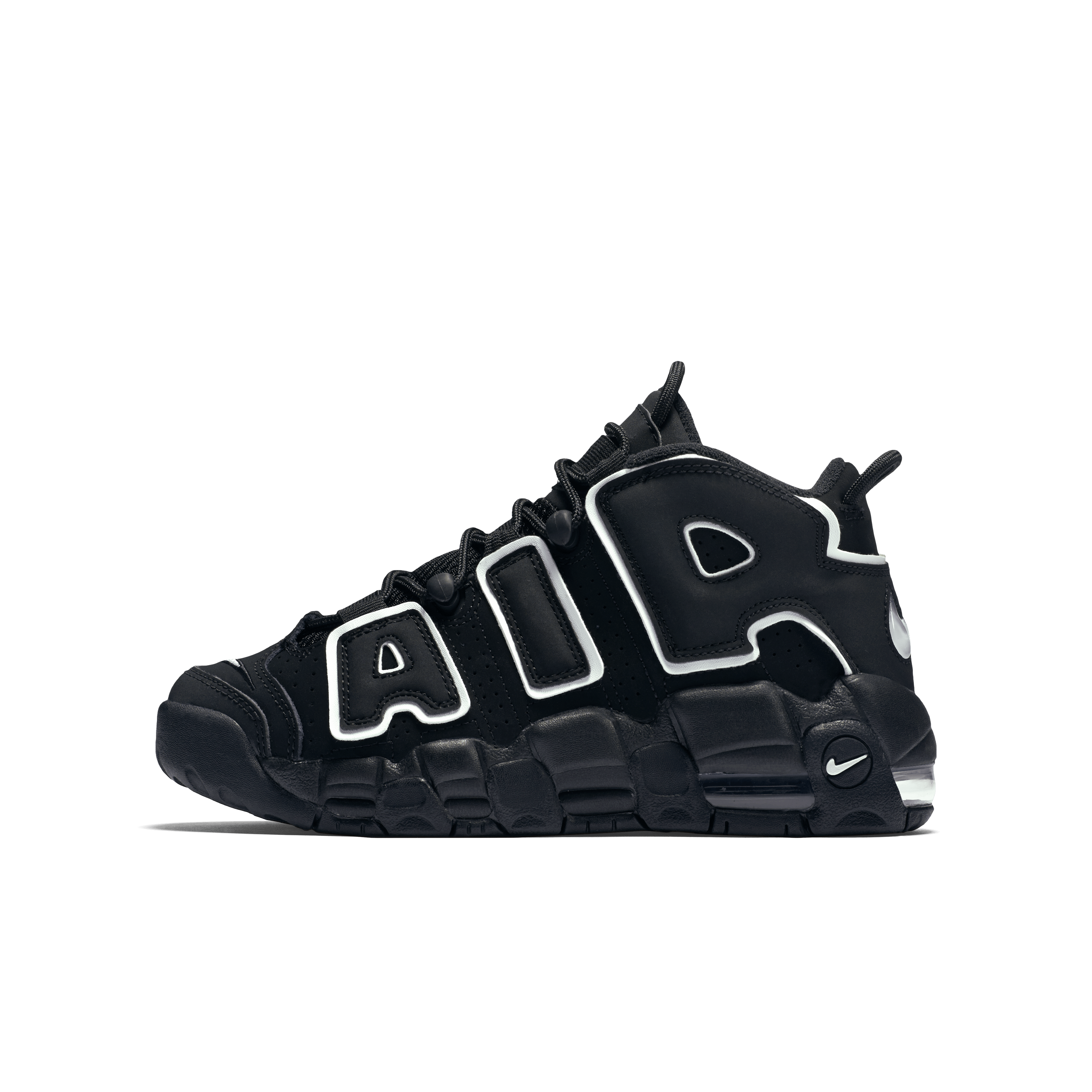 Nike Air More Uptempo Black White (GS) Angle 0