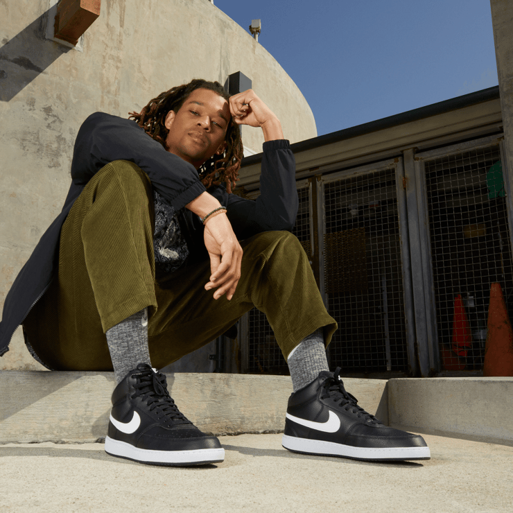 Nike Court Vision Mid Next Nature Black White Angle 8