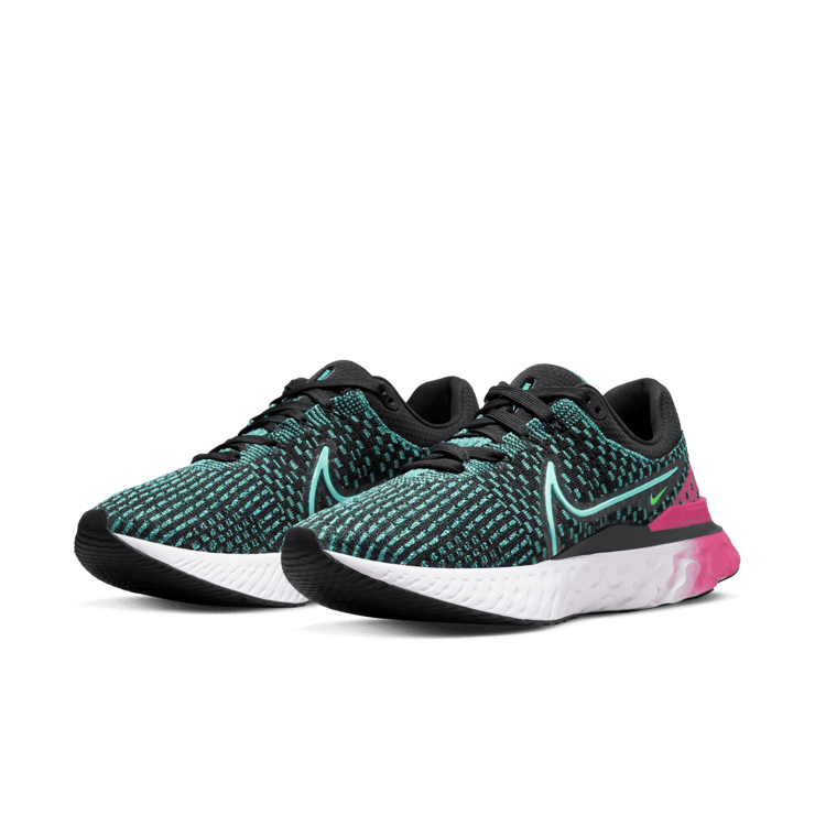 Nike React Infinity Run Flyknit 3 Black Pink Turquoise (W) Angle 2