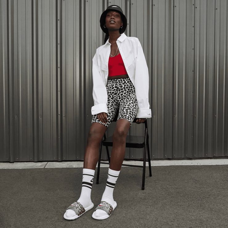 Nike Victori One Printed Slide White Animal Print (W) Angle 4