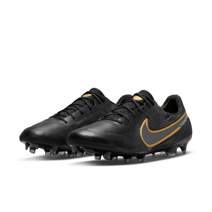 Nike Tiempo Legend 9 Elite FG Black Metallic Gold Angle 2