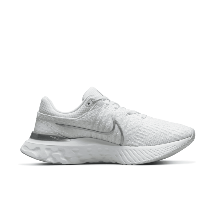 Nike React Infinity Run Flyknit 3 White Metallic Silver (W) Angle 1