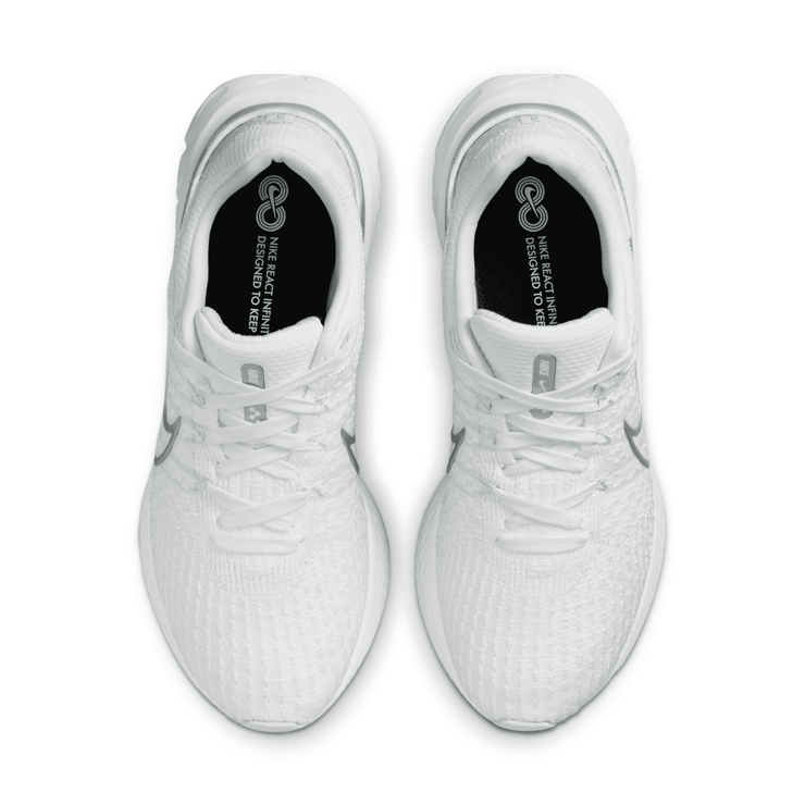 Nike React Infinity Run Flyknit 3 White Metallic Silver (W) Angle 2