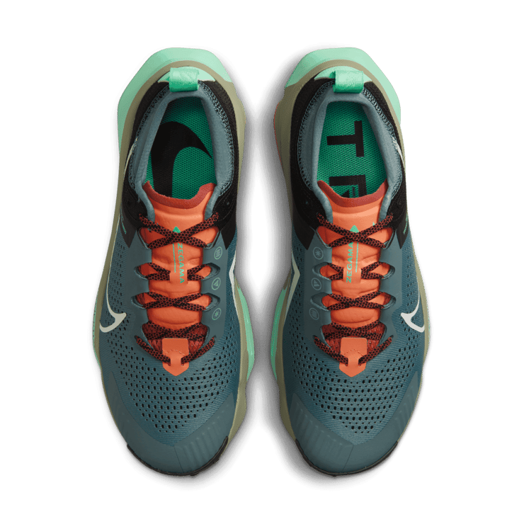 Nike ZoomX Zegama Trail Light Slate Grey Glow Green Bone Black Angle 1