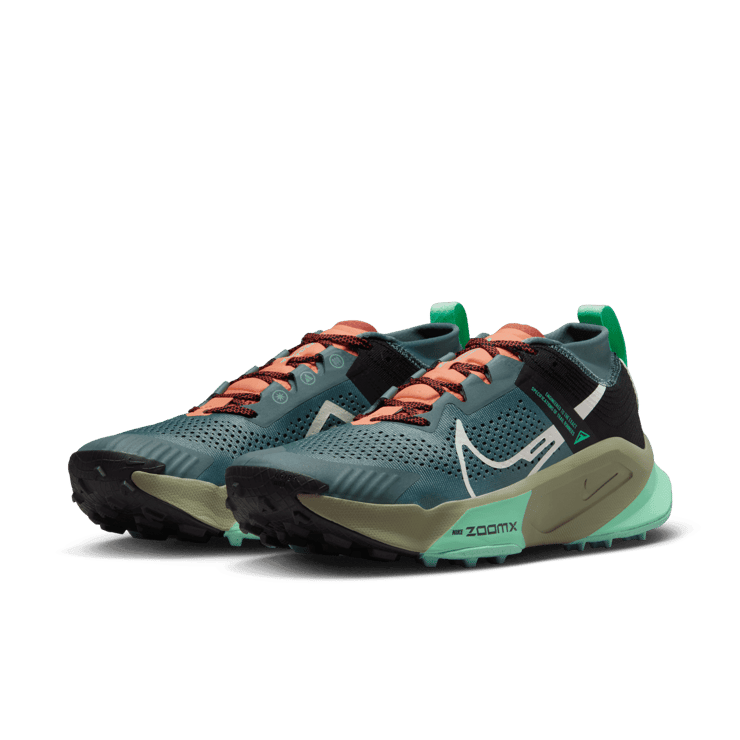 Nike ZoomX Zegama Trail Light Slate Grey Glow Green Bone Black Angle 2