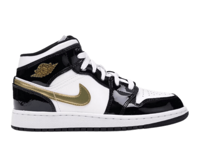 Air Jordan 1 Mid Patent Black White Gold (GS)