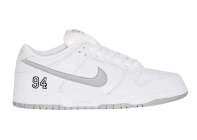Nike SB Dunk Low Supreme White Metallic Silver