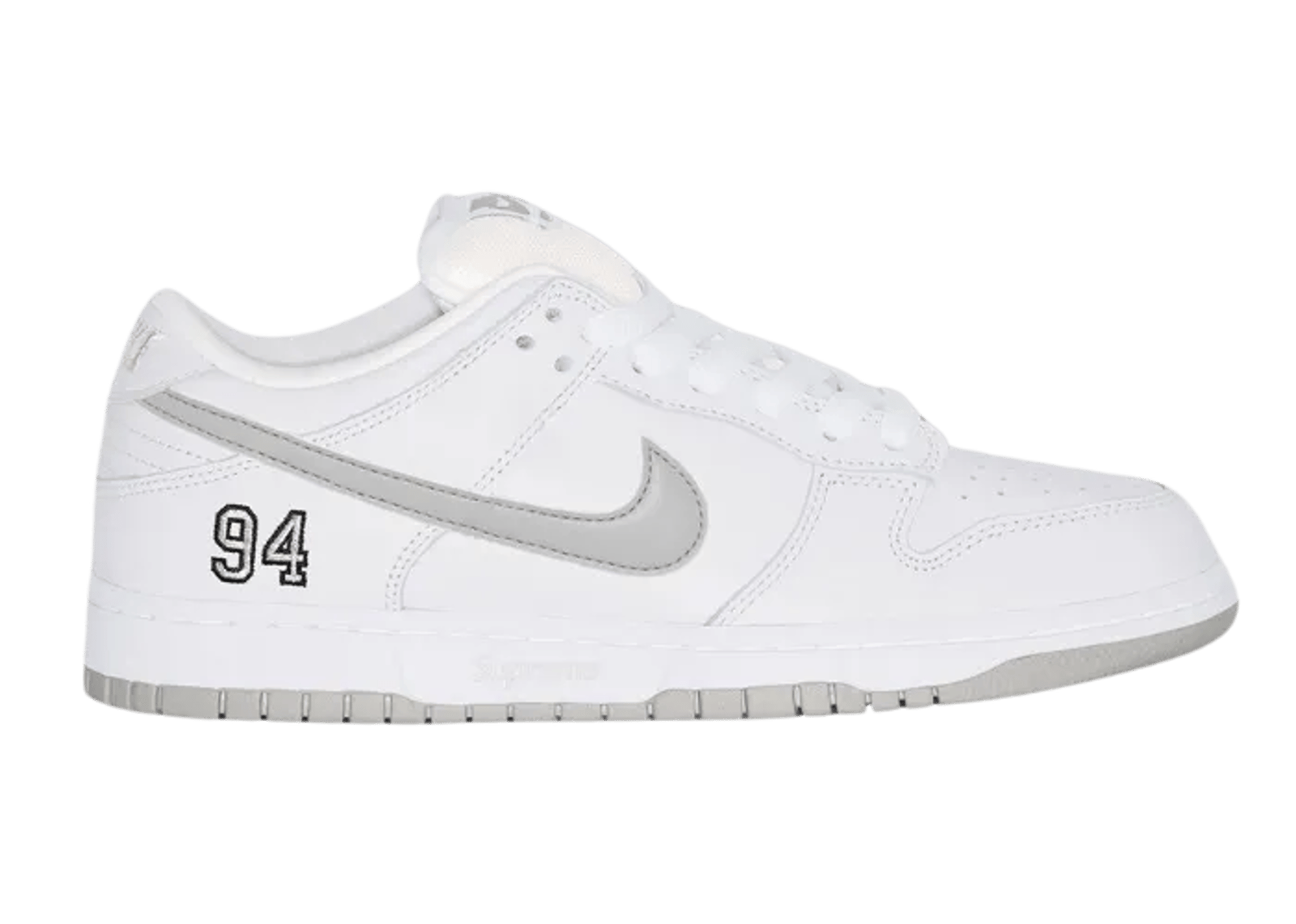 Nike SB Dunk Low Supreme White Metallic Silver