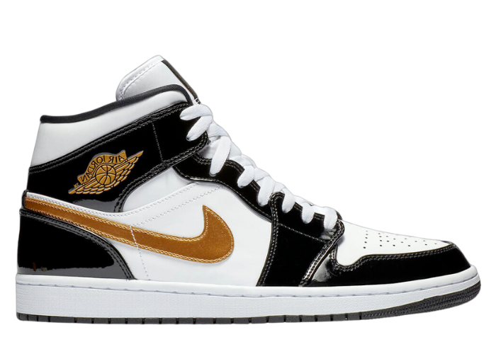 Air Jordan 1 Mid SE Patent Black Metallic Gold White - 852542-007