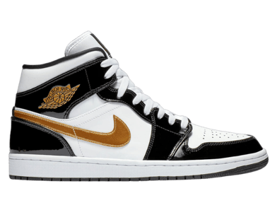 Air Jordan 1 Mid SE Patent Black Metallic Gold White