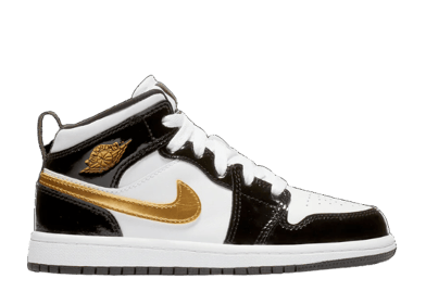 Air Jordan 1 Mid SE Patent Black Metallic Gold White (PS)