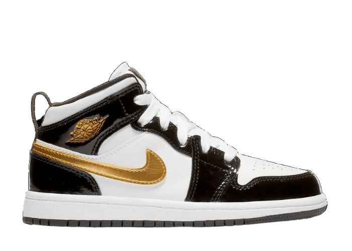 Air Jordan 1 Mid SE Patent Black Metallic Gold White (PS) - BQ6932-007