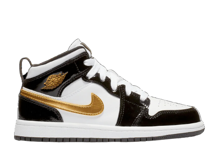 Air Jordan 1 Mid SE Patent Black Metallic Gold White (PS)