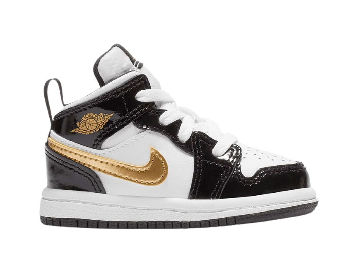 Air Jordan 1 Mid SE Patent Black Metallic Gold White TD BQ6933 007