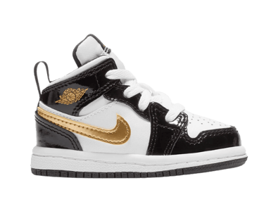 Air Jordan 1 Mid SE Patent Black Metallic Gold White (TD)