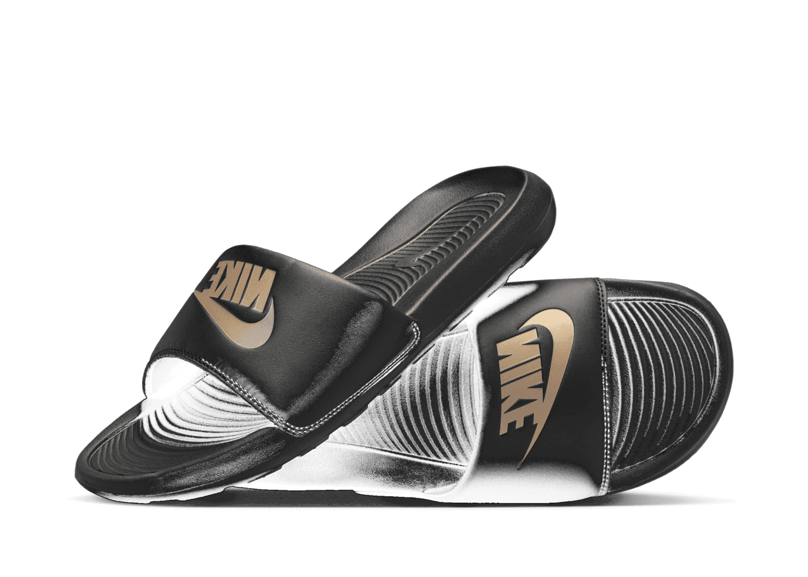 Nike Victori One Slide 'Black Metallic Gold'