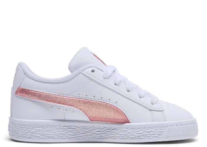 PUMA Basket Glitter Sneakers in White (PS)