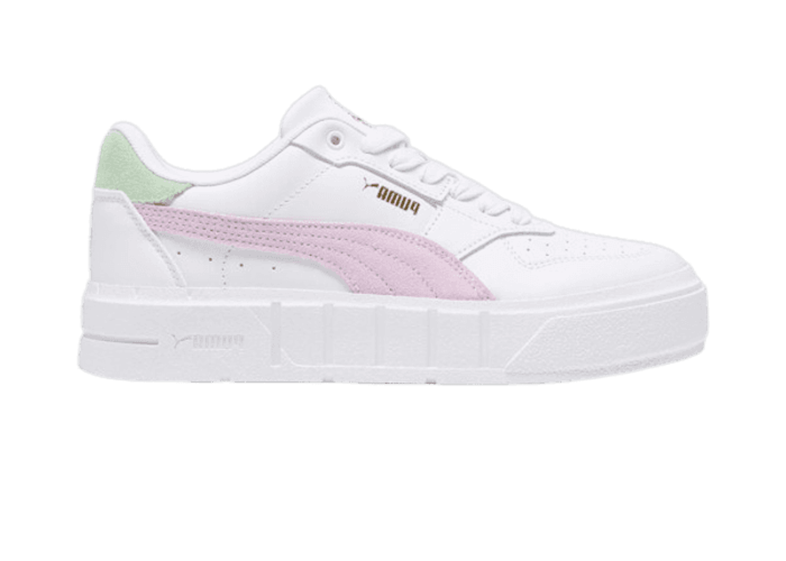 PUMA Cali Court New Bloom Sneakers in White/Grape Mist/Pure Green