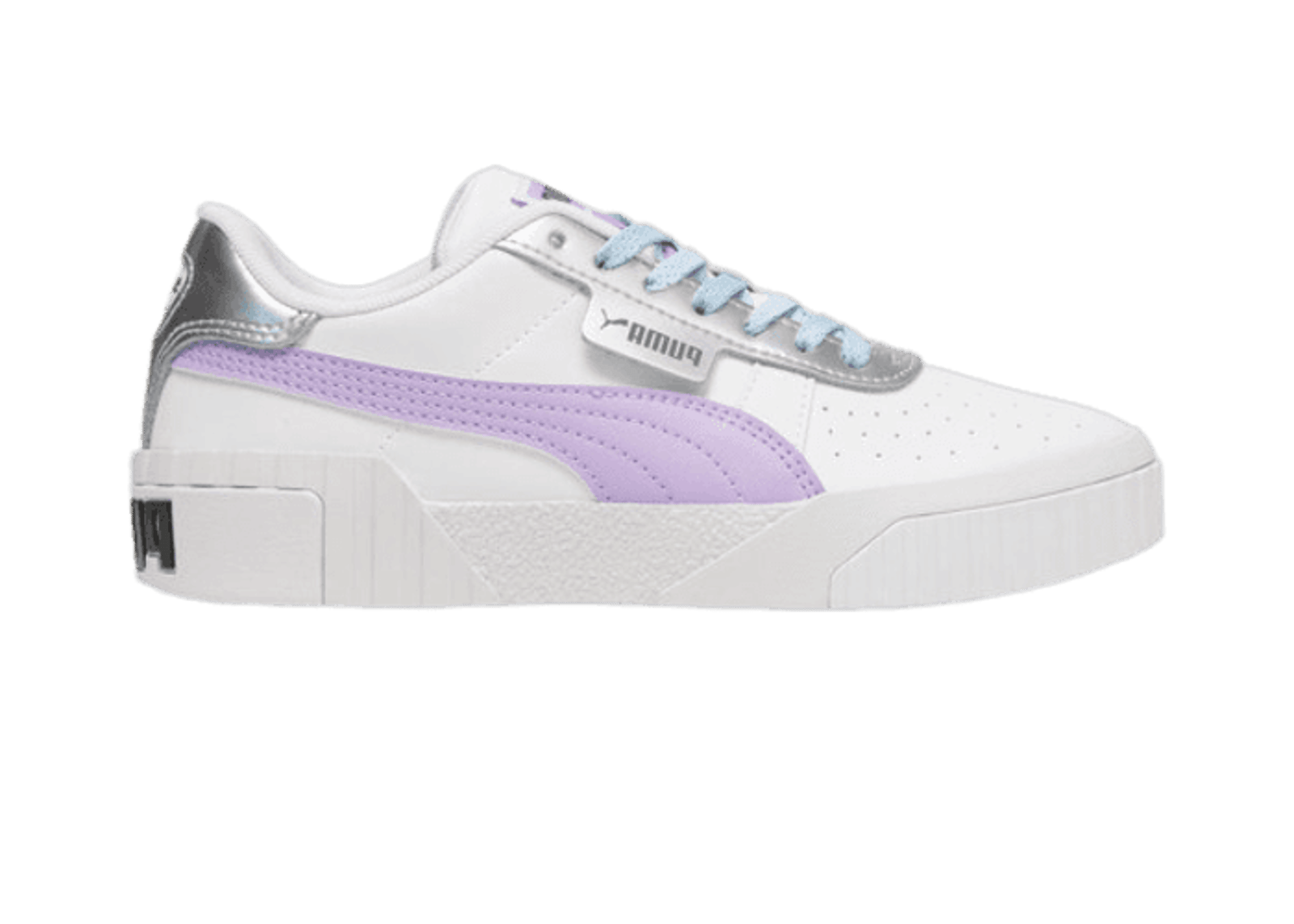 PUMA Cali Frozen Over Sneakers in White/Vivid Violet/Silver (GS)
