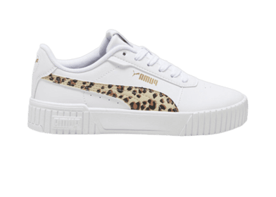 PUMA Carina 2.0 Animal Sneakers in White/Putty/Gold (GS)