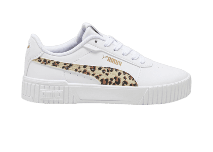 PUMA Carina 2.0 Animal Sneakers in White/Putty/Gold (GS)