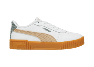 PUMA Carina 2.0 Corduroy Sneakers in White/Sand Dune