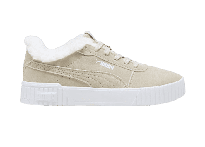 PUMA Carina 2.0 Teddy Suede Sneakers in Desert Dust/Desert Dust/White